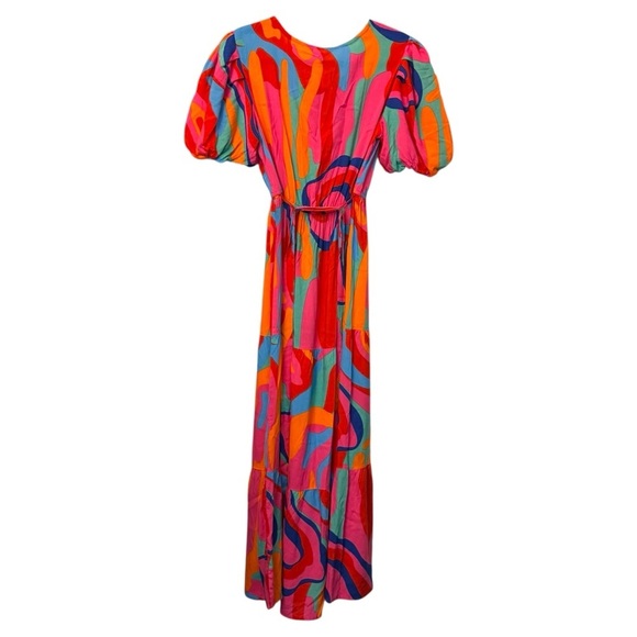 Cassee’s Abstract Print Puff Sleeve Maxi Dress Multicolor - Picture 4 of 6